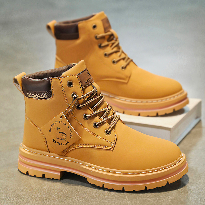 Men Shoes Trends - Классические мужские высокие ботинки, желтые кожаные