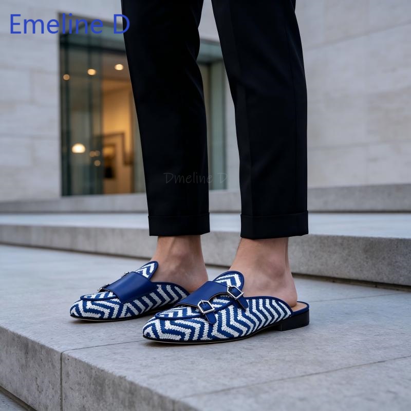 Men Shoes Loafers - Текстильные мюли без задника с металлическим